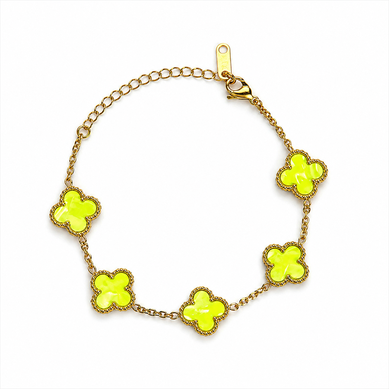 Lime green and Gold Clover.