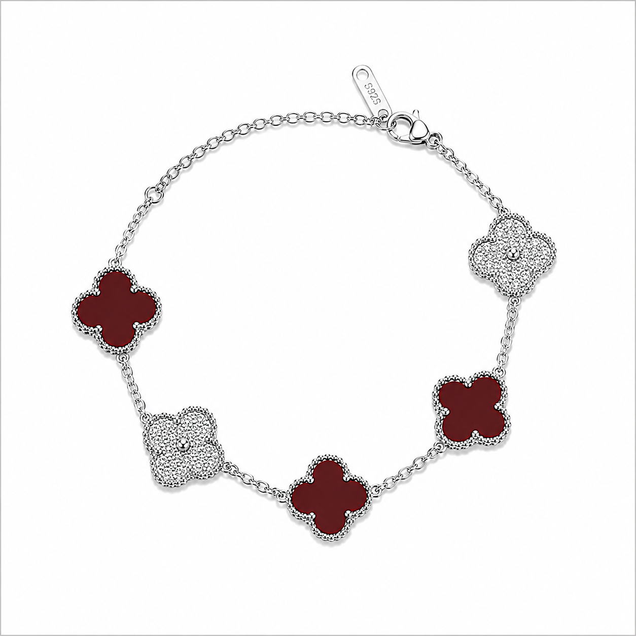 Burgundy and Silver Clover.